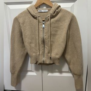 Zara crop cardigan sweater in beige